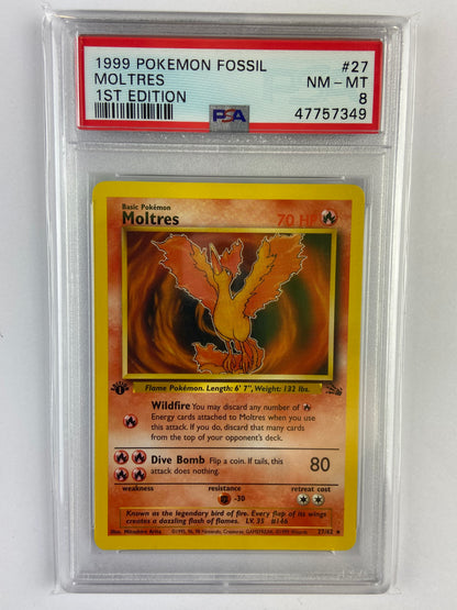 Moltres Fossil 1st Edition 27/62 PSA 8