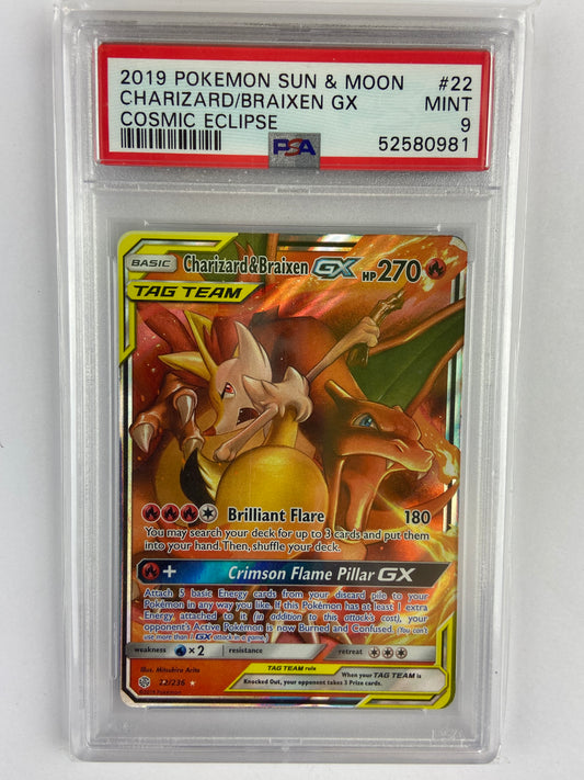 Charizard & Braixen GX Cosmic Eclipse 22/236 PSA 9