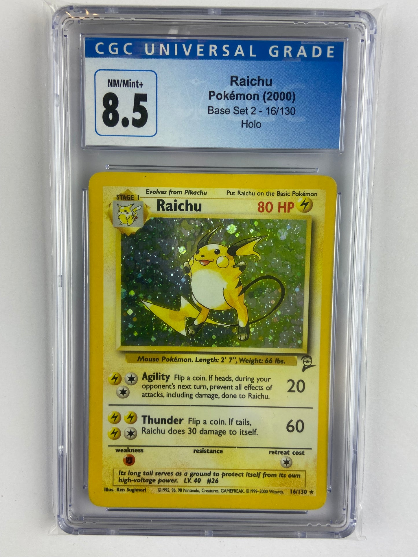 Raichu Base Set 2 Holo 16/130 CGC 8.5 TBC Games Raichu Base Set 2 Holo 16/130 CGC 8.5 TBC Games