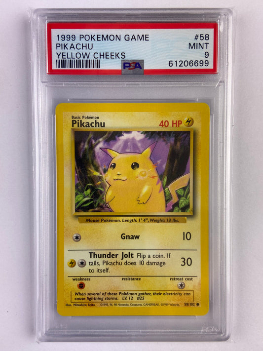 Pikachu Base Set Unlimited Yellow Cheeks 58/102 PSA 9
