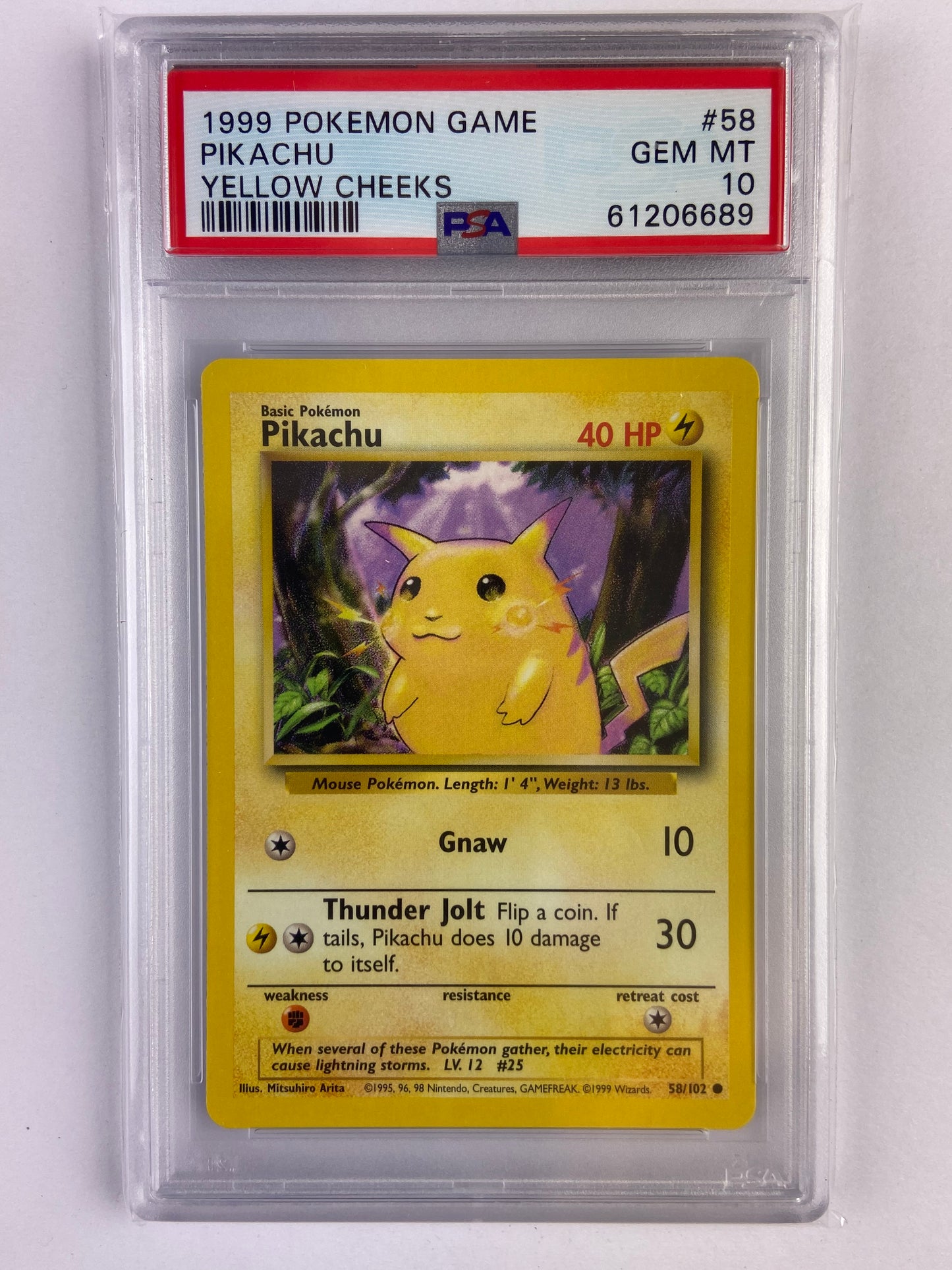 yellow cheek pikachu pokemon card Pikachu Base Set Unlimited Yellow Cheeks 58/102 PSA 10 – TBC Games