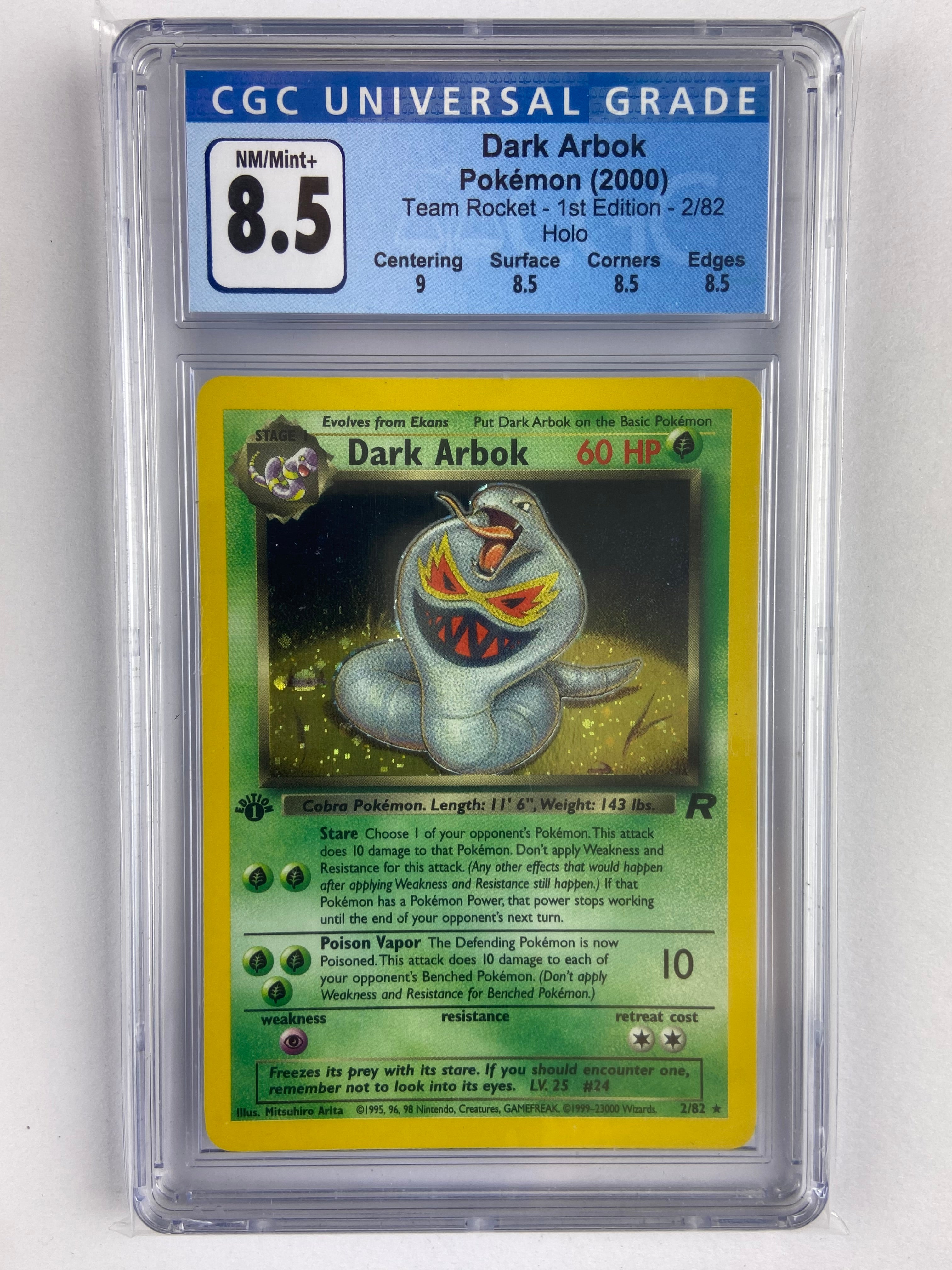 Dark Arbok Team Rocket 1st Edition Holo 2/82 Subgrades CGC 8.5