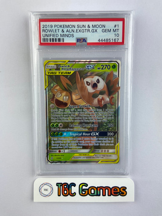 Rowlet & Alolan Exeggutor Unified Minds 1/236 PSA 10