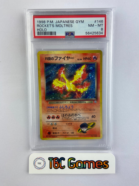 Rocket's Moltres Holo Gym Japanese PSA 8