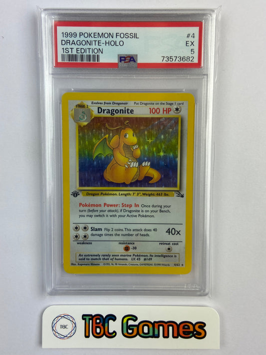 Dragonite Fossil 1st Edition Holo 4/62 PSA 5
