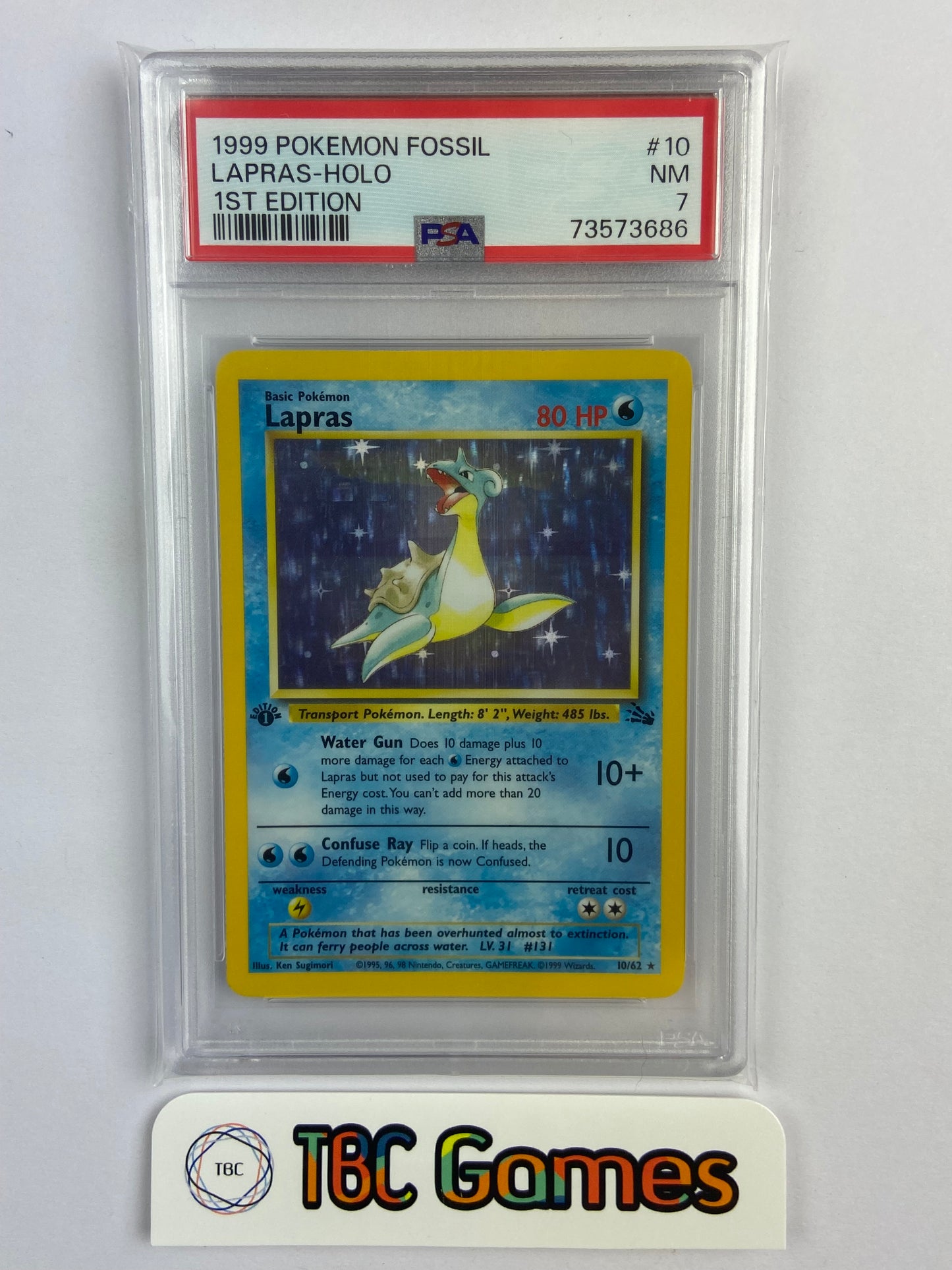Lapras Fossil 1st Edition Holo 10/62 PSA 7 TBC Games Lapras Fossil 1st Edition Holo 10/62 PSA 7 TBC Games