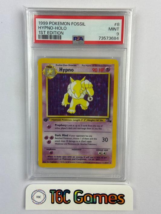 Hypno Fossil 1st Edition Holo 8/62 PSA 9