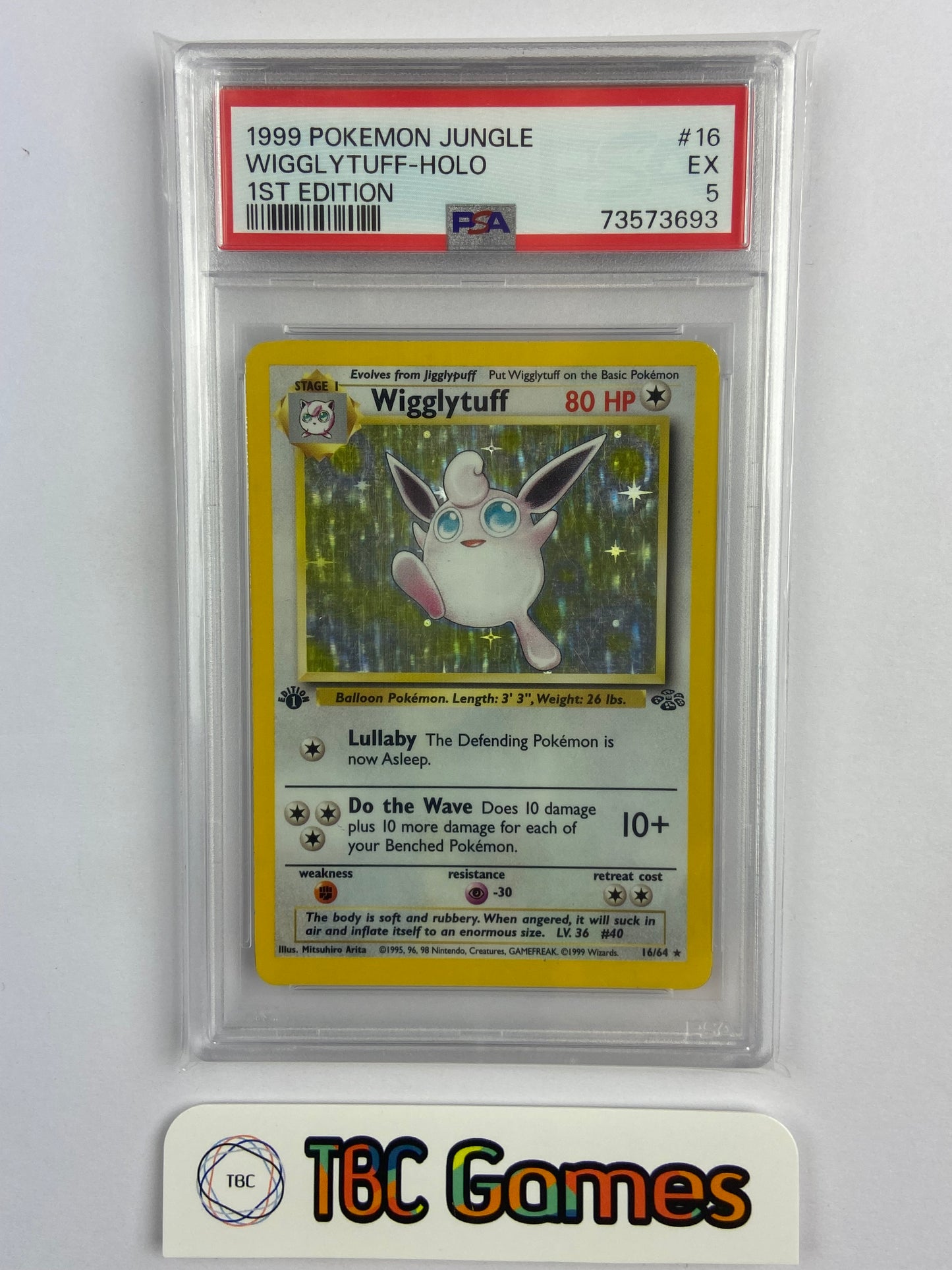 Wigglytuff Jungle 1st Edition Holo 16/64 PSA 5 TBC Games Wigglytuff Jungle 1st Edition Holo 16/64 PSA 5 TBC Games