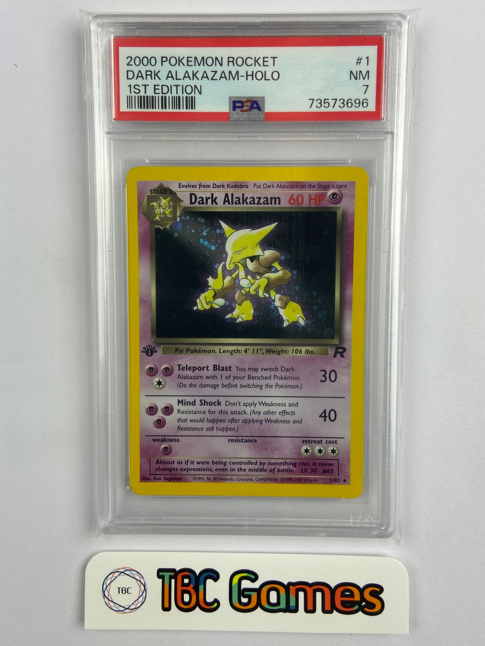 Dark Alakazam Team Rocket 1st Edition Holo 1/82 PSA 7 TBC Games Dark Alakazam Team Rocket 1st Edition Holo 1/82 PSA 7 TBC Games