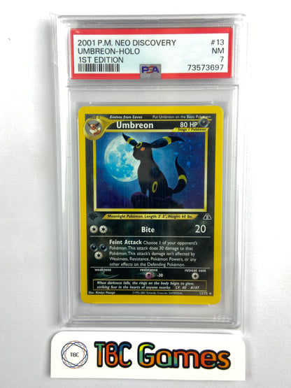 Umbreon Neo Discovery 1st Edition Holo 13/75 PSA 7 TBC Games Umbreon Neo Discovery 1st Edition Holo 13/75 PSA 7 TBC Games