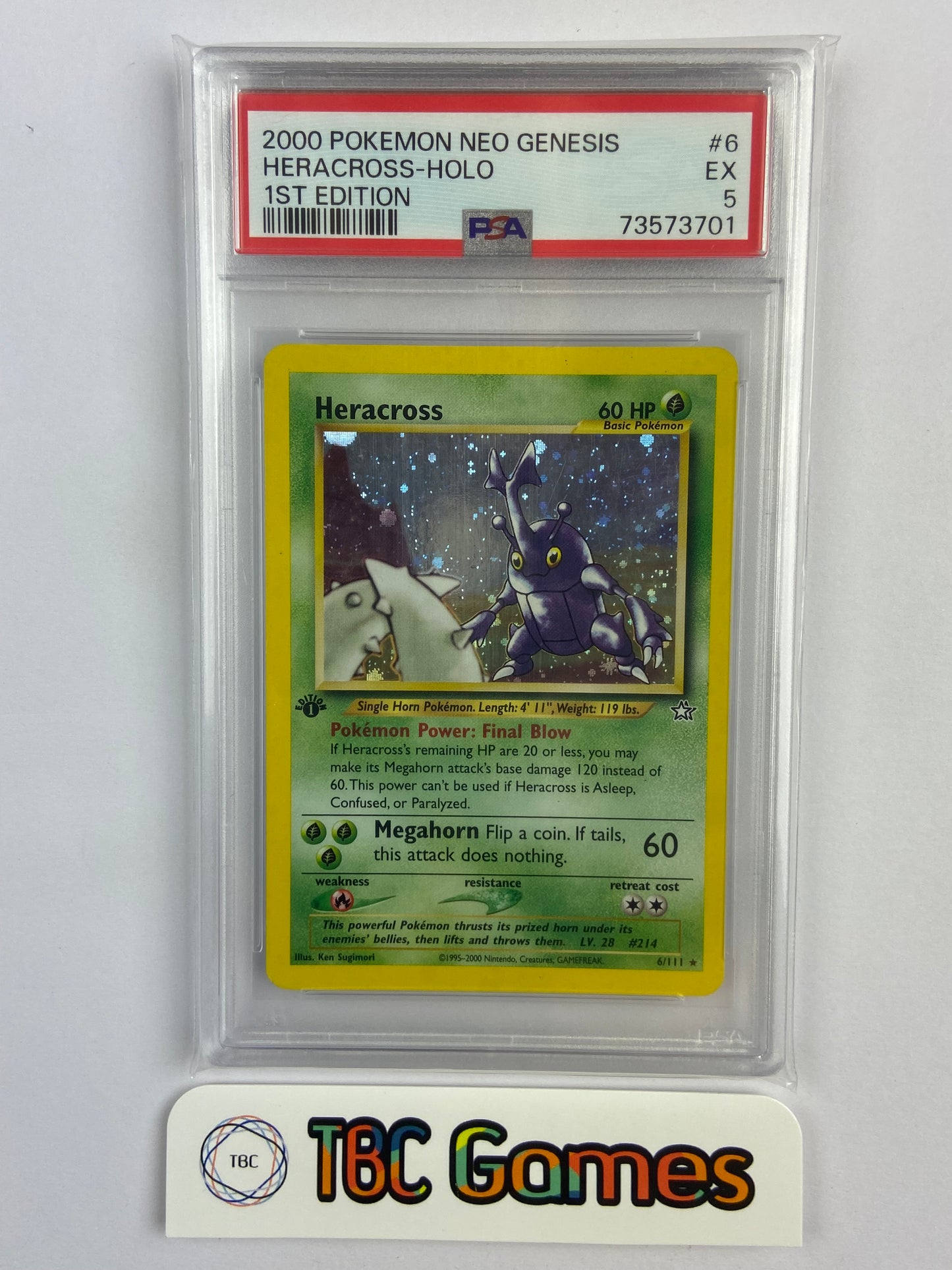 Heracross Neo Genesis 1st Edition Holo 6/111 PSA 5