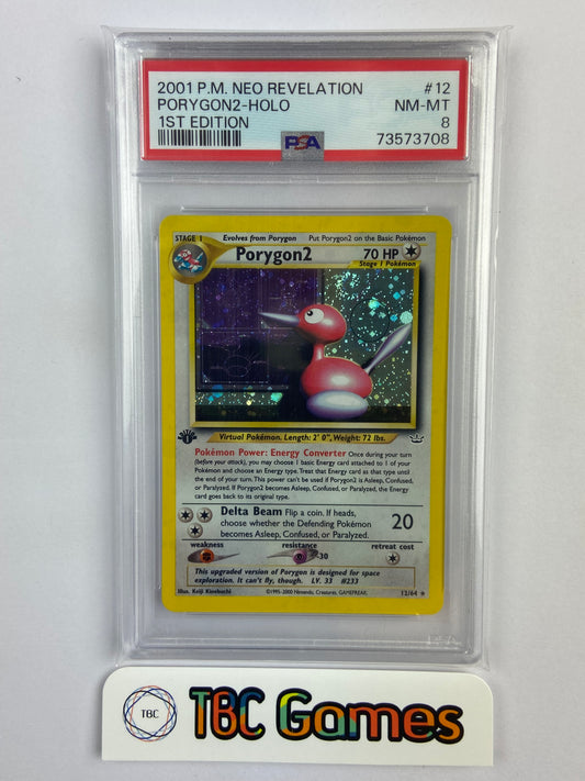 Porygon2 Neo Revelation 1st Edition Holo 12/64 PSA 8 w/ SWIRL