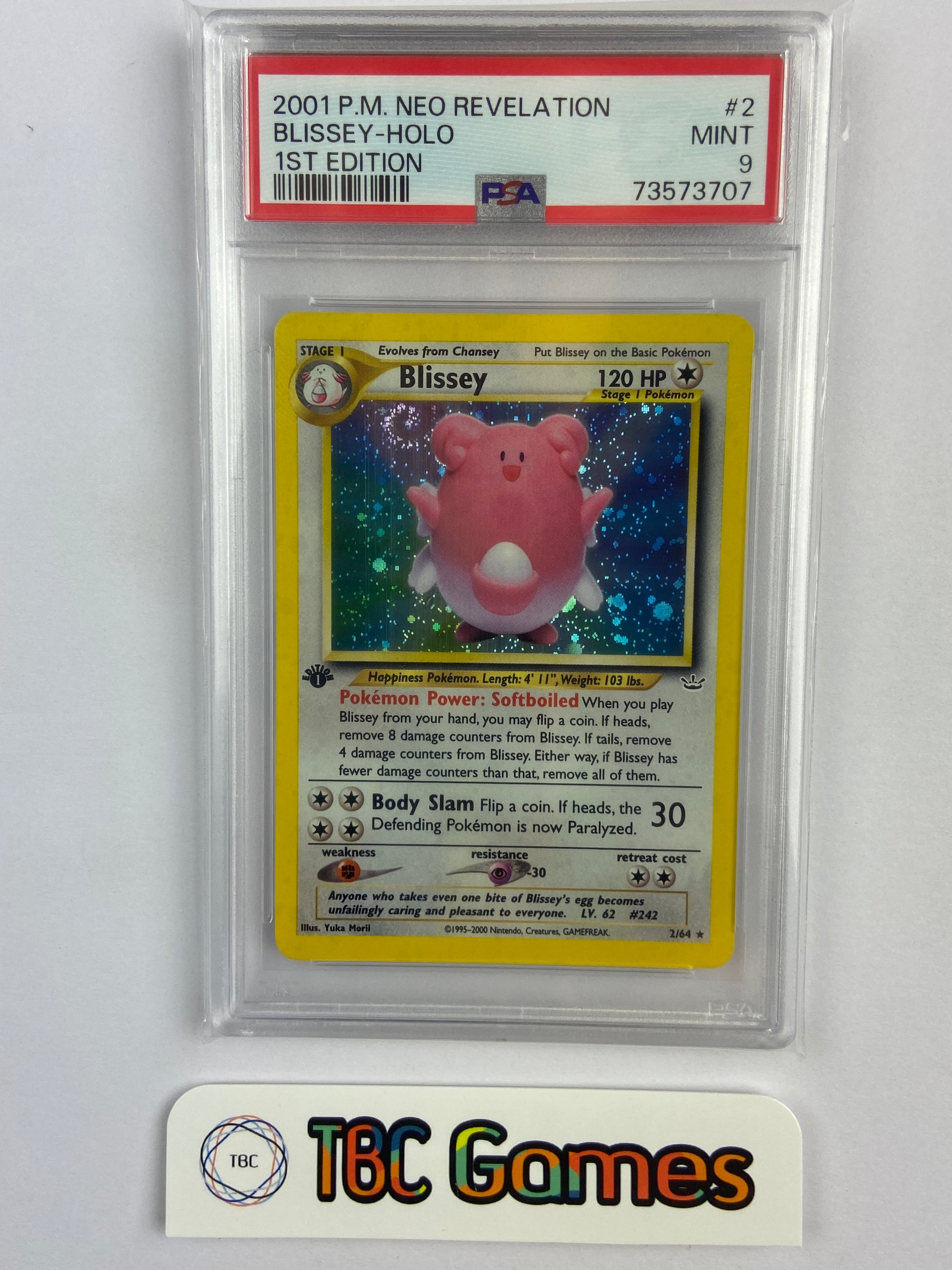 pokemon card blissey Blissey Neo Revelation 1st Edition Holo 2/64 PSA 9 – TBC Games