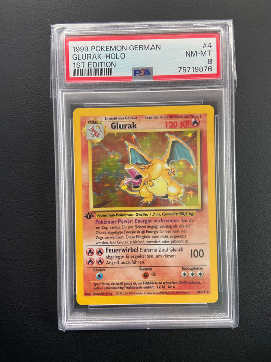 Charizard Glurak Base Set 1st Edition Holo German 4/102 PSA 8