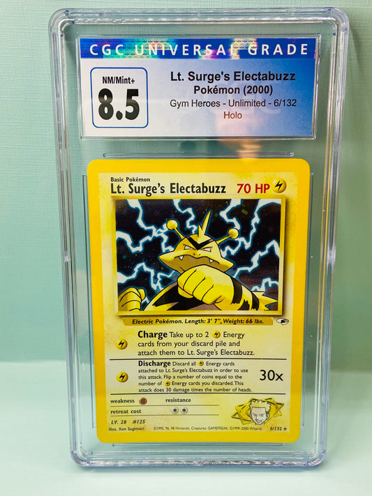 Lt. Surge's Electabuzz Holo Gym Heroes Unlimited 6/132 CGC 8.5
