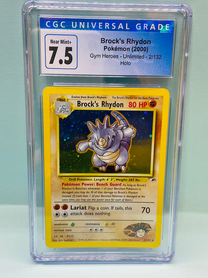 Brock's Rhydon Gym Heroes Unlimited Holo 2/132 CGC 7.5