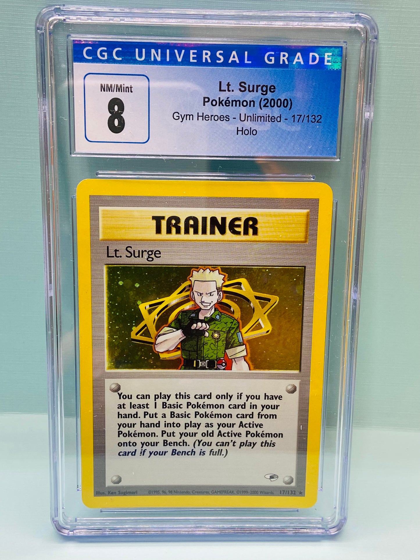 Lt. Surge Trainer Gym Heroes Unlimited Holo 17/132 CGC 8