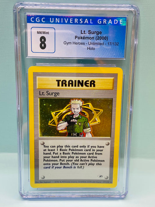 Lt. Surge Trainer Gym Heroes Unlimited Holo 17/132 CGC 8
