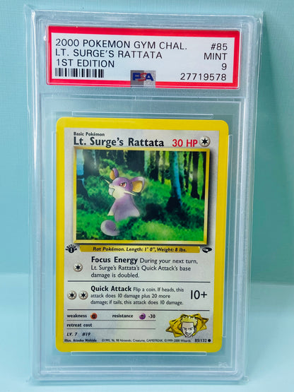 Lt. Surge's Rattata 1st Edition Gym Challenge #85 PSA 9
