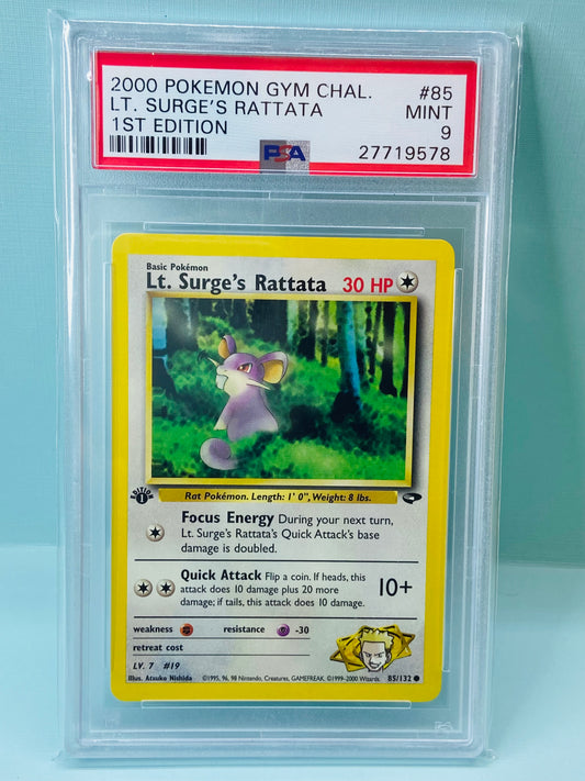 Lt. Surge's Rattata 1st Edition Gym Challenge #85 PSA 9
