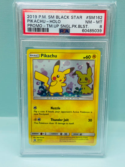 Pikachu Holo Promo Team Up Blister SM162 PSA 8
