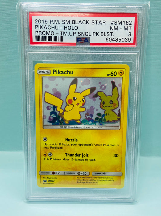 Pikachu Holo Promo Team Up Blister SM162 PSA 8