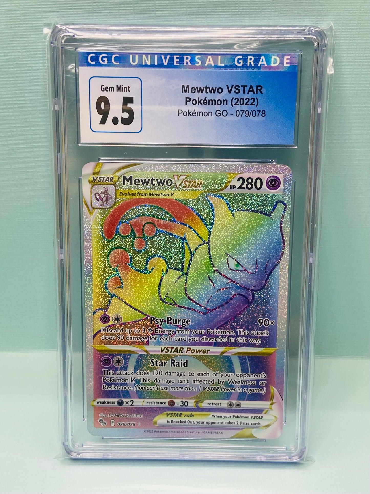 Mewtwo VSTAR Rainbow Secret Pokemon GO 079/078 CGC 9.5