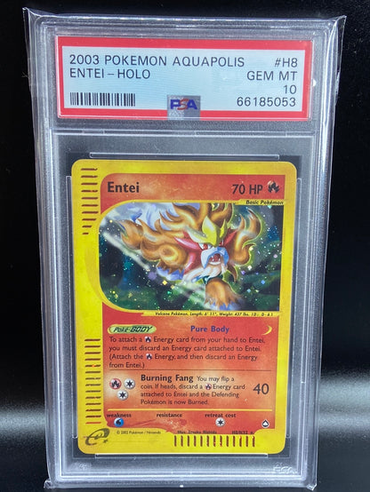entei holo pokemon card Entei Aquapolis H8 Holo PSA 10 – TBC Games
