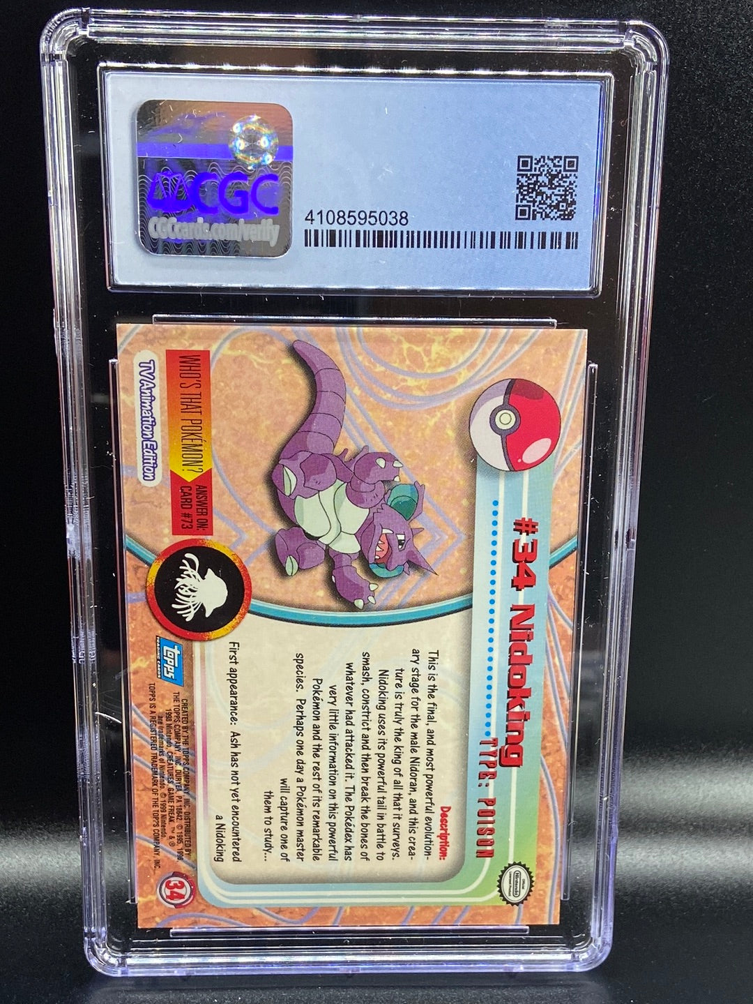 Nidoking Topps Series 1 First Print Silver Foil Holo #34 CGC 9