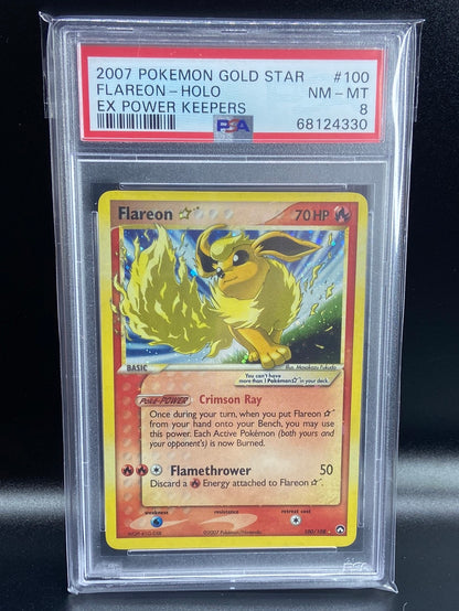 Flareon Gold Star Power Keepers 100/108 PSA 8