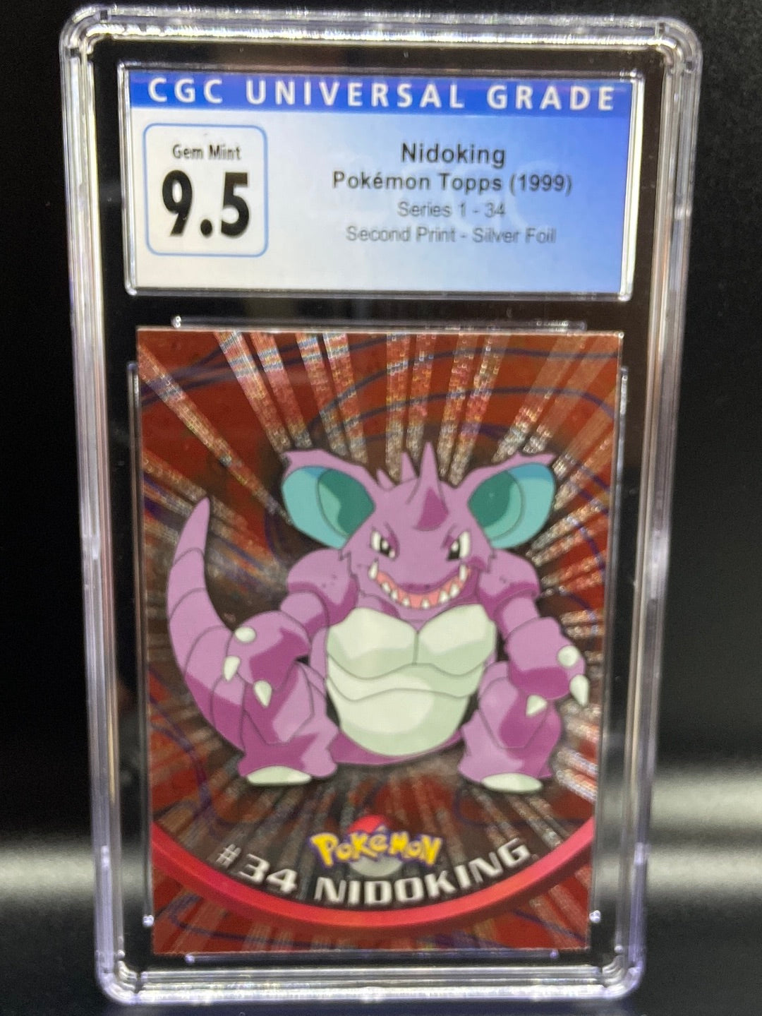 Nidoking Topps Series 1 Second Print Silver Foil Holo #34 CGC 9.5