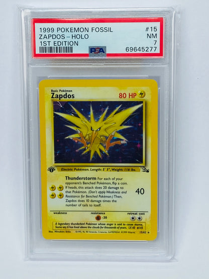 Zapdos Fossil 1st Edition Holo 15/62 PSA 7
