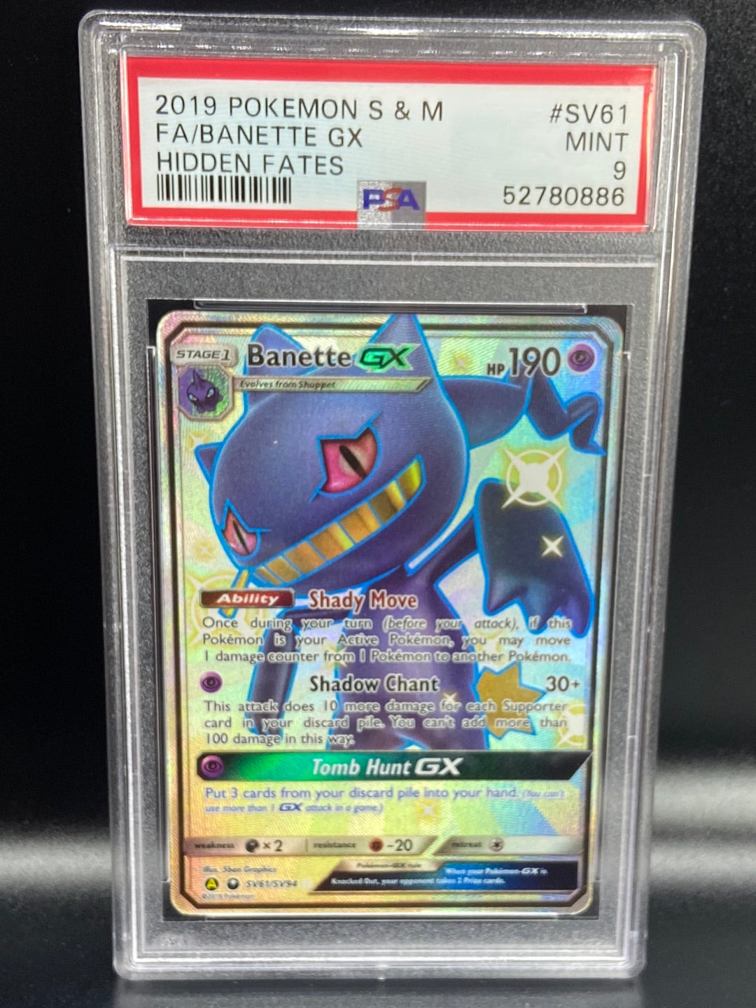Banette GX Hidden Fates Shiny SV61 PSA 9