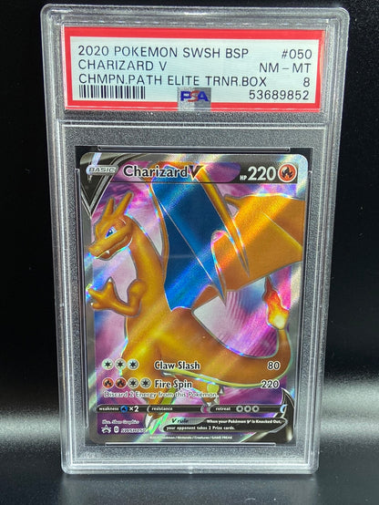 Charizard V Full Art Champions Path ETB SWSH050 PSA 8 TBC Games Charizard V Full Art Champions Path ETB SWSH050 PSA 8 TBC Games