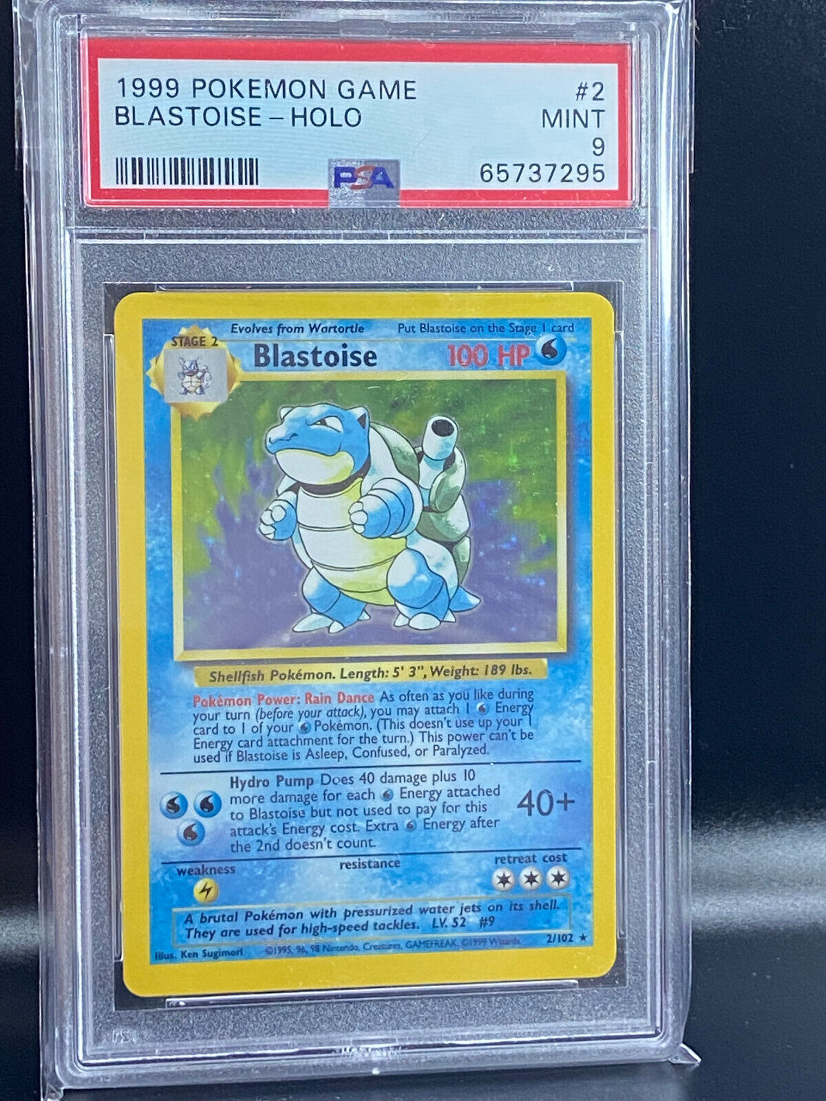 Pokemon Blastoise Base Set Unlimited Holo 2/102 PSA 9