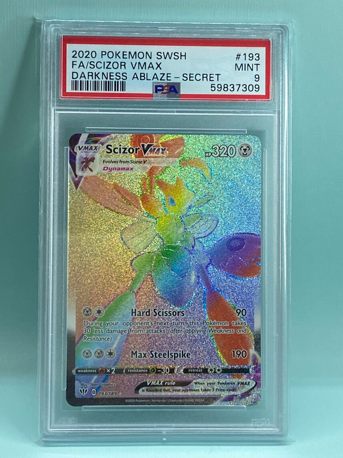 Scizor VMAX Rainbow Secret Darkness Ablaze #193 PSA 9
