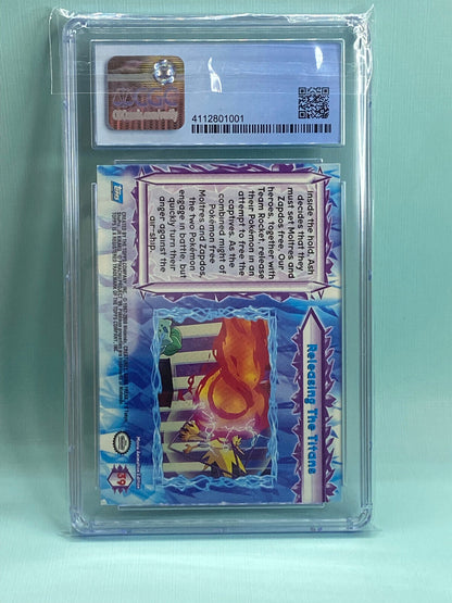 Releasing the Titan Moltres Topps Silver Foil Pokemon the Movie 2000 #39 CGC 5.5