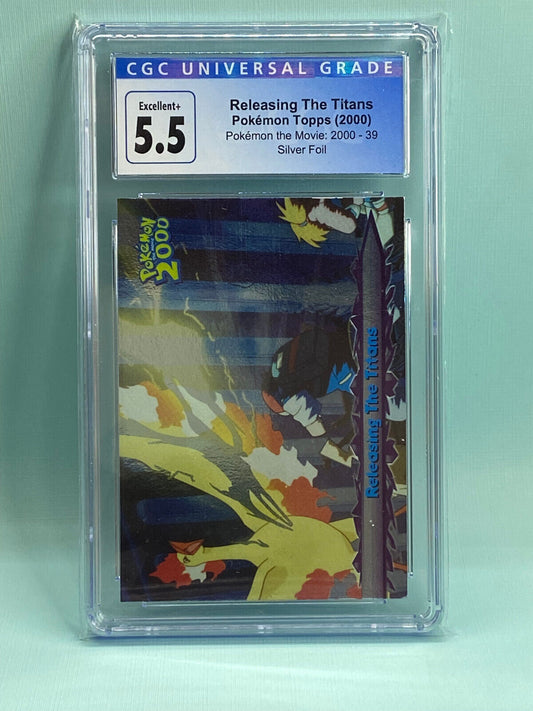 Releasing the Titan Moltres Topps Silver Foil Pokemon the Movie 2000 #39 CGC 5.5