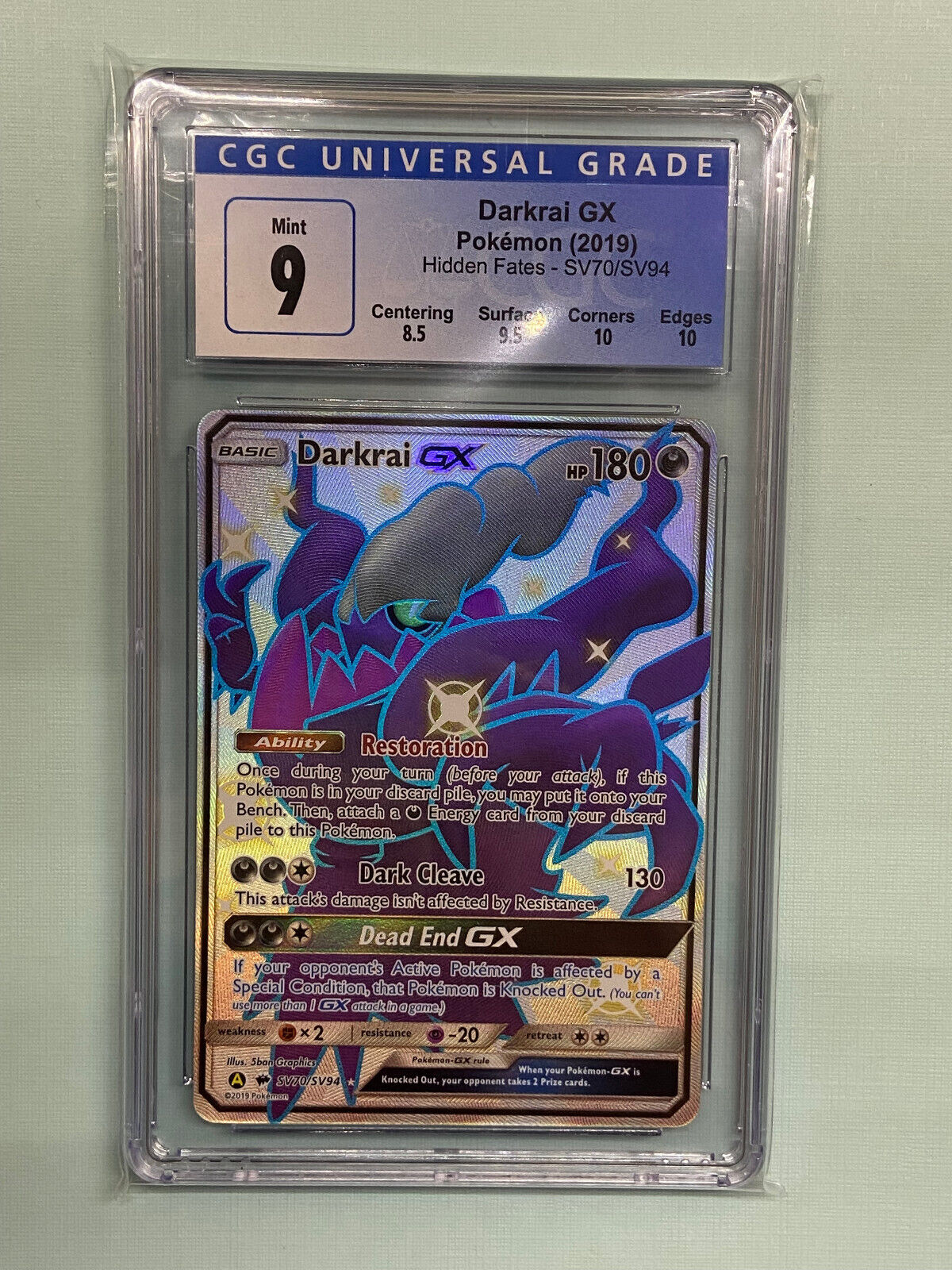 Darkrai GX Hidden Fates SV70 Subgrades CGC 9