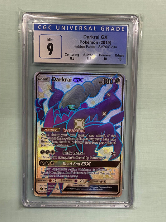 Darkrai GX Hidden Fates SV70 Subgrades CGC 9